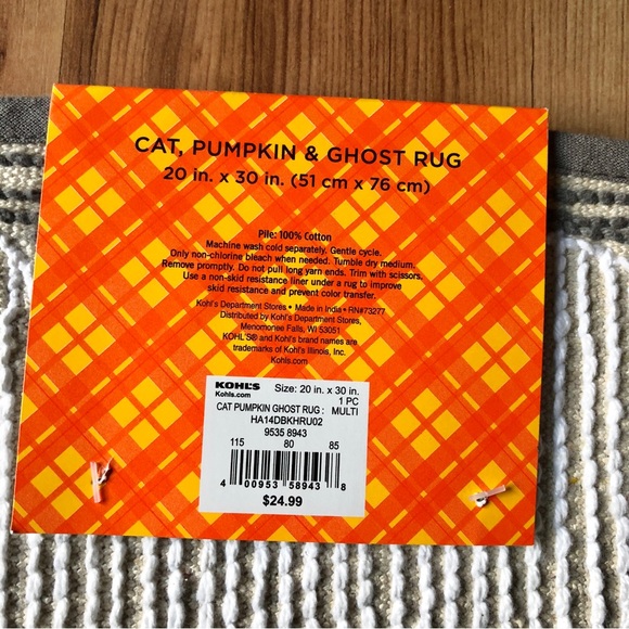 NEW CAT PUMPKIN GHOST RUG 20" x 30" Black Orange White Gray - Picture 4 of 13